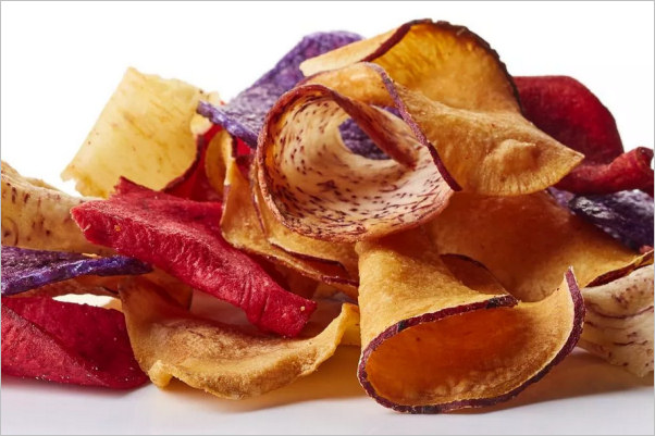A variety of root veggie crisps